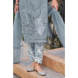 Grey Roman Silk Straight-cut Embroidered Kurta Set with Dupatta | Traditional Collection | Elegant | Classy | Festive wear 