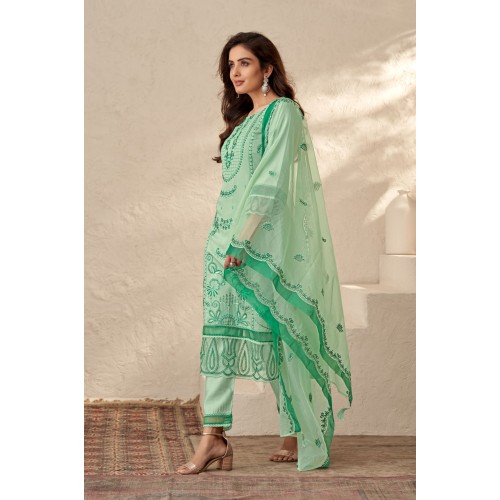 Mint Green Roman Silk A-Line Embroidered Kurta Set with Dupatta | Traditional Collection | Ethnic | Stylish and Classy Mint Green Roman Silk A-Line Embroidered Kurta Set with Dupatta | Traditional Collection | Ethnic | Stylish and Classy