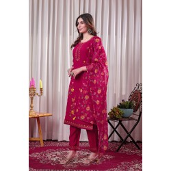 Red Roman Silk Straight Embroidered With Mirror Work Kurta Set with Dupatta | Traditional Collection | Ethnic | Festive wear