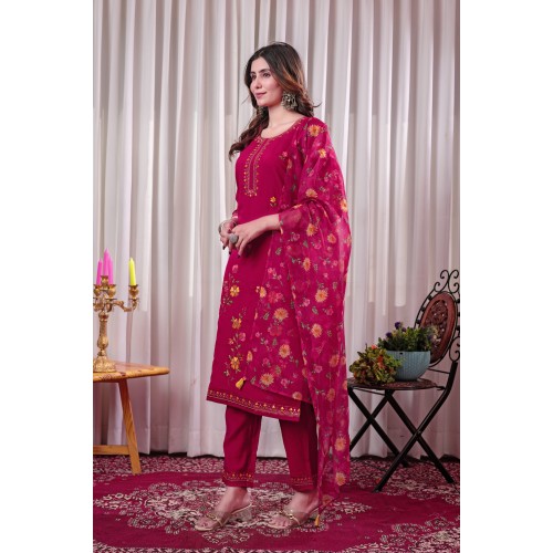Red Roman Silk Straight Embroidered With Mirror Work Kurta Set with Dupatta | Traditional Collection | Ethnic | Festive wear Red Roman Silk Straight Embroidered With Mirror Work Kurta Set with Dupatta | Traditional Collection | Ethnic | Festive wear