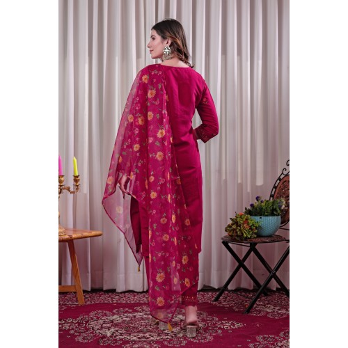 Red Roman Silk Straight Embroidered With Mirror Work Kurta Set with Dupatta | Traditional Collection | Ethnic | Festive wear Red Roman Silk Straight Embroidered With Mirror Work Kurta Set with Dupatta | Traditional Collection | Ethnic | Festive wear