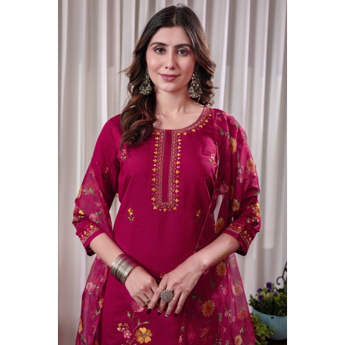 Red Roman Silk Straight Embroidered With Mirror Work Kurta Set with Dupatta | Traditional Collection | Ethnic | Festive wear Red Roman Silk Straight Embroidered With Mirror Work Kurta Set with Dupatta | Traditional Collection | Ethnic | Festive wear