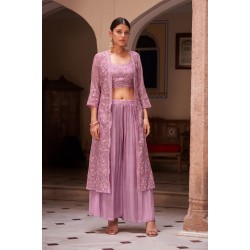 Lilac purple embroidered shrug kurti, crop top and sharara set | Traditional Collection | Elegant and Classy | Festive wear 