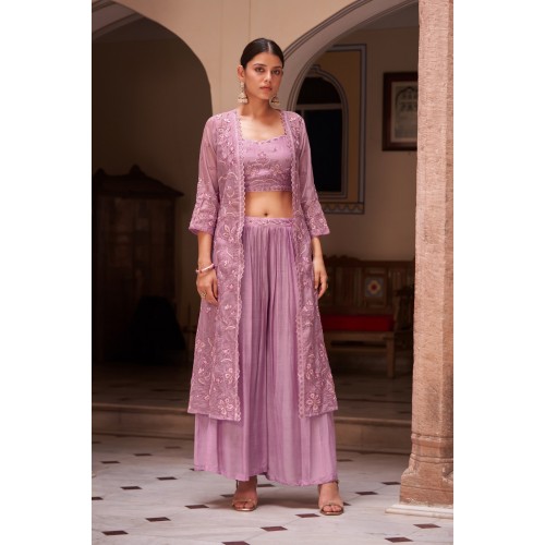 Lilac purple embroidered shrug kurti, crop top and sharara set | Traditional Collection | Elegant and Classy | Festive wear Lilac purple embroidered shrug kurti, crop top and sharara set | Traditional Collection | Elegant and Classy | Festive wear