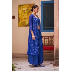 Dark blue embroidered shrug kurti, crop top and sharara set | Traditional Collection | Ethnic and Stylish | Festive wear 
