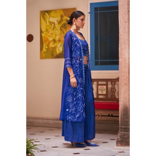 Dark blue embroidered shrug kurti, crop top and sharara set | Traditional Collection | Ethnic and Stylish | Festive wear Dark blue embroidered shrug kurti, crop top and sharara set | Traditional Collection | Ethnic and Stylish | Festive wear