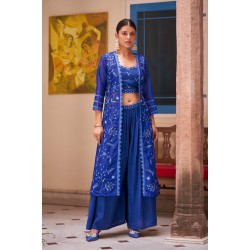 Dark blue embroidered shrug kurti, crop top and sharara set | Traditional Collection | Ethnic and Stylish | Festive wear 