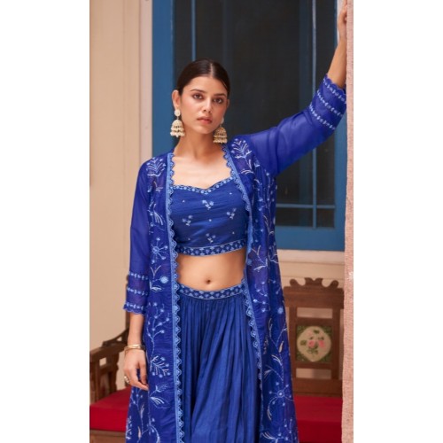 Dark blue embroidered shrug kurti, crop top and sharara set | Traditional Collection | Ethnic and Stylish | Festive wear Dark blue embroidered shrug kurti, crop top and sharara set | Traditional Collection | Ethnic and Stylish | Festive wear