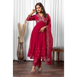 Red silk blend Flared Anarkali style embroidered kurta set with dupatta | Traditional Collection | Ethnic | Embroidery work | Festive wear 