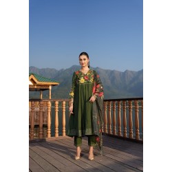 Dark green Silk Blend Anarkali Style embroidered kurta set with dupatta | Embroidery work | Traditional work | Ethnic | Festive wear 