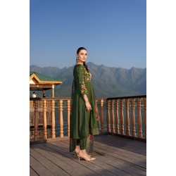 Dark green Silk Blend Anarkali Style embroidered kurta set with dupatta | Embroidery work | Traditional work | Ethnic | Festive wear 